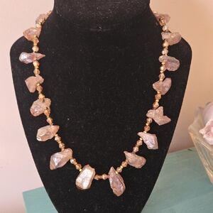Elegant Gold and  Pink And Brown Stone Necklace